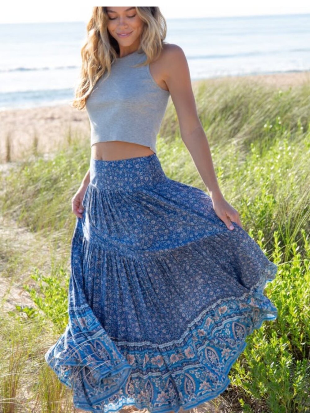 Natural Life Convertible Maxi Skirt Strapless Dress Tiered Floral Boho sz XL